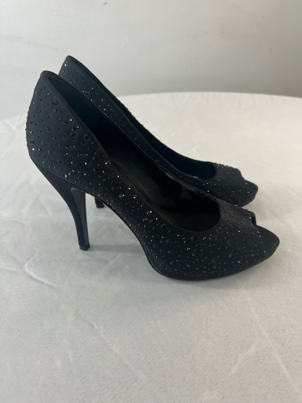Gianni Bini Black Rhinestone Peep Toe Heels Stiletto Pumps Party Shoes Size 9